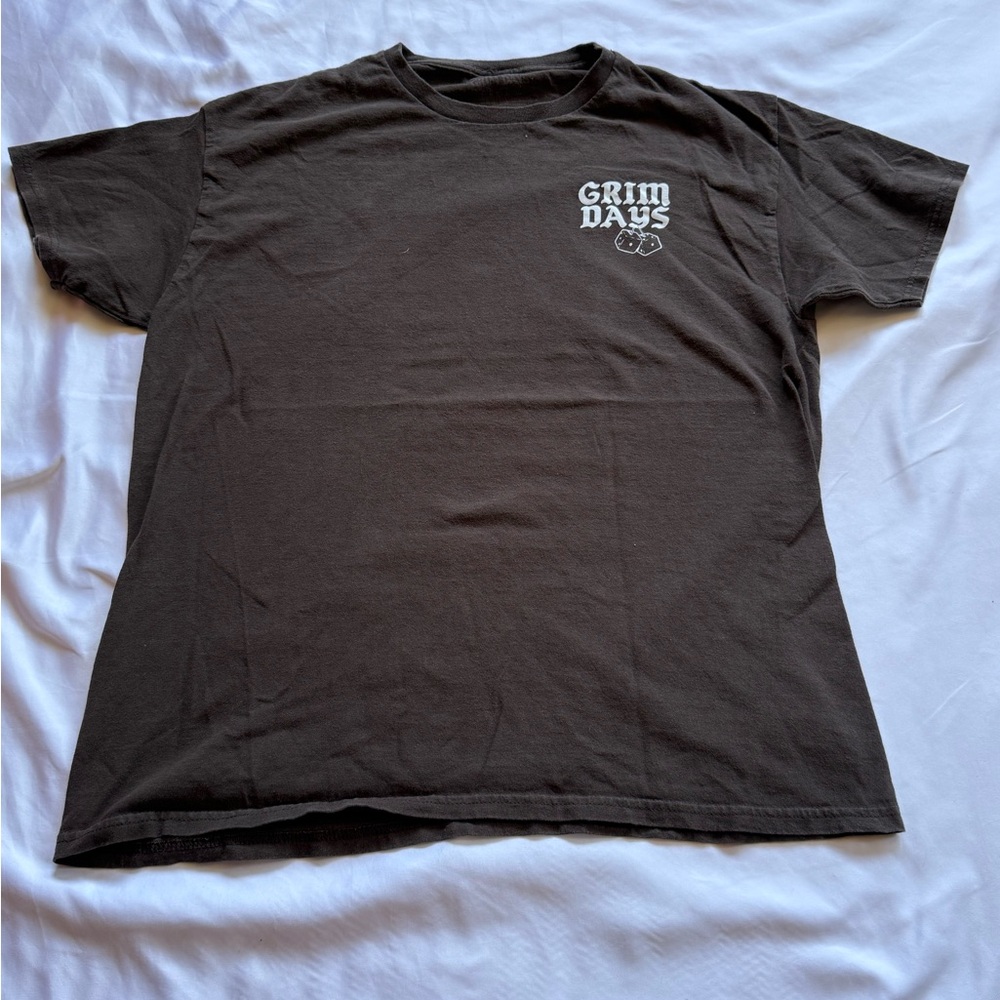 Brown Grim Days Garage Crew Neck Short Sleeve Tees with Logo